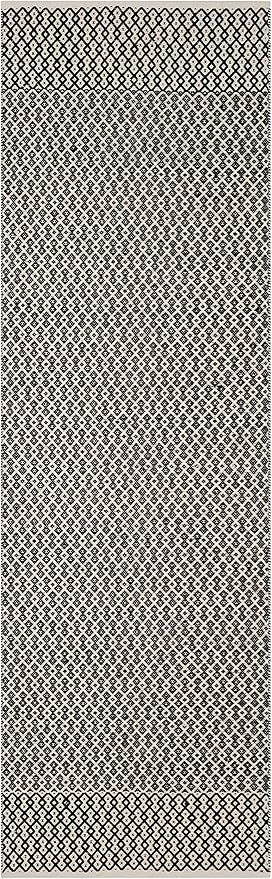 SAFAVIEH Montauk Collection Runner Rug - 2'3" x 22', Ivory & Black, Handmade Flat Weave Boho Farmhouse Cotton, Ideal for High Traffic Areas in Living Room, Bedroom (MTK339D)
