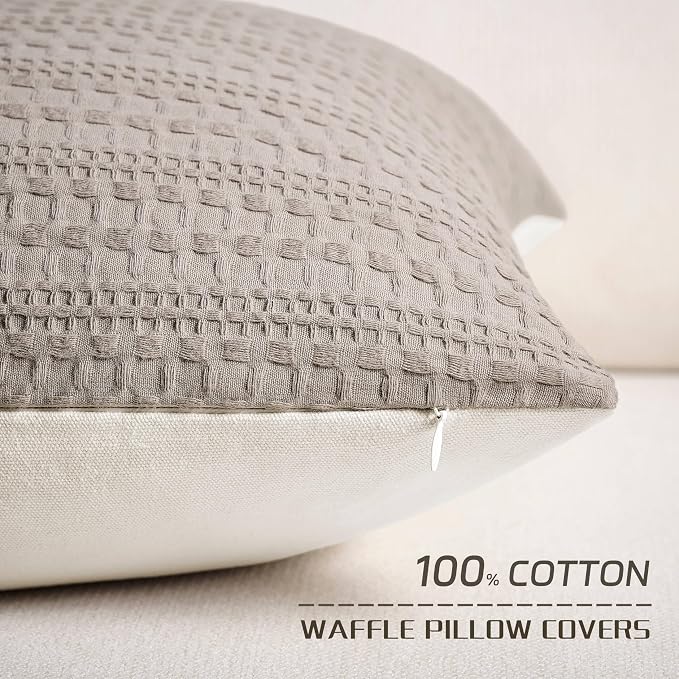 ZeeMart 100% Cotton Waffle Textured Lumbar Throw Pillow Covers Set of 2, 12x20 Inch Cocoa Brown, Soft Farmhouse Decorative Couch Pillow Cases Brown Cushion Covers for Sofa Bed Living Room Home Decor