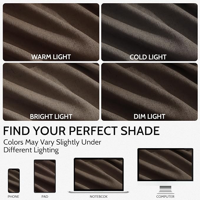 Nanspring Chocolate Linen Blend Light Filtering Back Tab Curtains 108 Inches Long, Semi Sheer Privacy Drapes for Living Room & Bedroom, 52x108 inch, 2 Panels