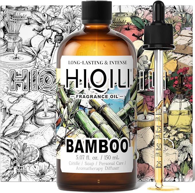 HIQILI Bamboo Fragrance Oil for Candle & Soap Making - 5.07 Fl Oz | Suitable for Essential Oils Diffuser, DIY Room Air Fresheners, Long-Lasting New Car Scent, Graduated Dropper Included
