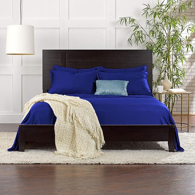 Queen Pillowcases by Pure Bamboo, Genuine 100% Organic Viscose Derived from Bamboo, Luxuriously Soft & Cooling, Double Stitching, Envelope Closure (2 Queen Pillowcases, Cobalt Blue)