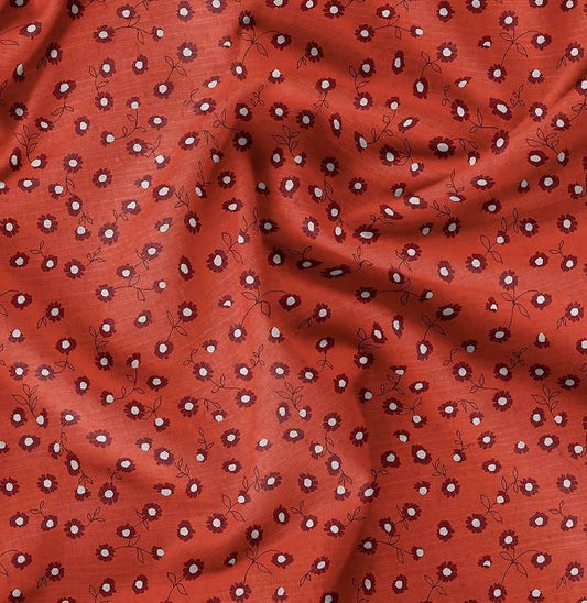 Soimoi Silky Satin Fabric Material, 1 Yard - 42" Inch Width, Orange - Floral Print - Soft Shiny Fabric for Dress, Pillowcases, Pajamas, Evening Dress, DIY