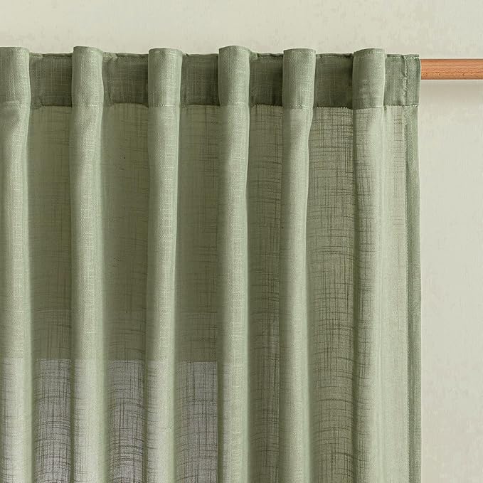 MYSKY HOME Sage Green Curtains for Beroom Liivng Room 84 Inch Length 2 Panels Set, Semi Sheer Soft Touch Light Filtering Drapes for Sliding Glass Door Farmhouse Boho Curtain, 50" Wide, 2 PCs