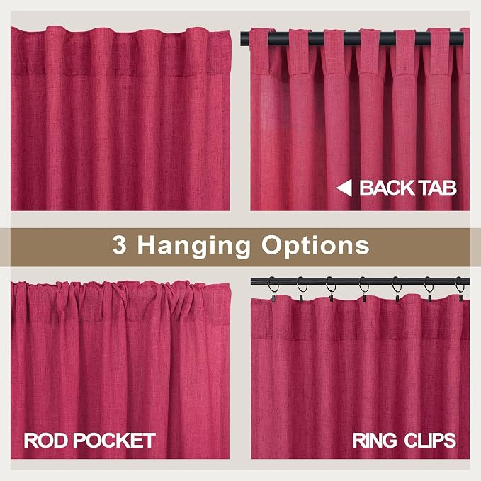 Pitalk Hot Pink Curtains 63 Inch Length for Girls Bedroom 2 Panel Rod Pocket Back Tab Raspberry Fuchsia Curtain for Living Room Dining Room Semi-Sheer Linen Closet Curtain for Closet Door 52x63 Long