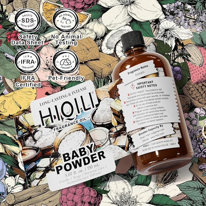 HIQILI Baby Powder Fragrance Oil for Perfume & Laundry Detergent - 150ML | for Body Oils, Candle & Soap Making, and Home Diffusers Use, Aromatic Scent - 150 ML