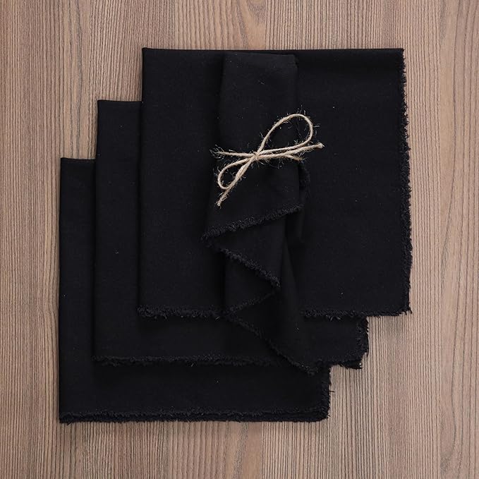 Ramanta Home Cloth Napkins Set of 4 Black 18x18 Inch - Spring Soft & Durable Frayed Dinner Napkin for Easter Wedding, Birthday, Party | Heavy Weight Fabric Table Linen for Everyday Use Family Dinners