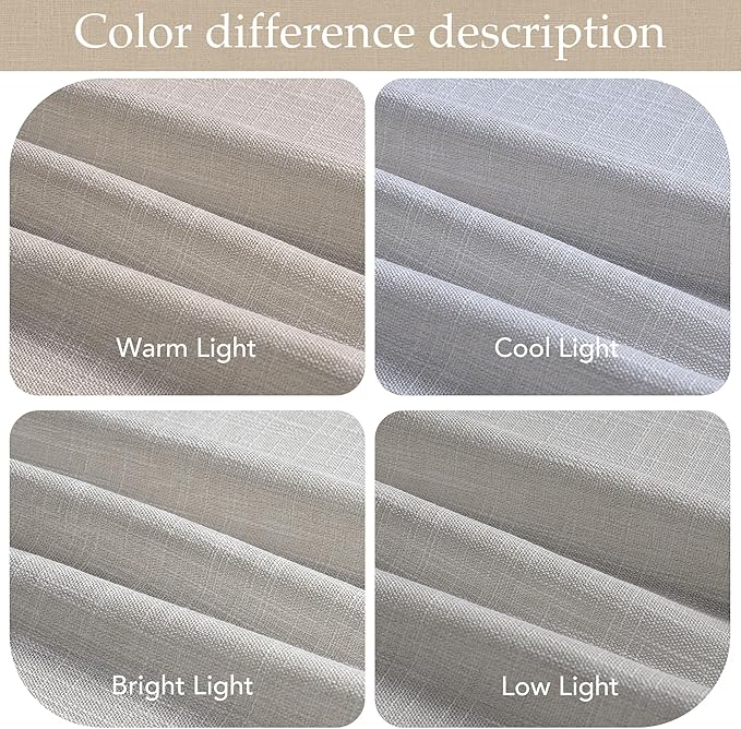NICETOWN Linen Curtains for Living Room/Bedroom 84 inch Long 2 Panels Set, Seedpearl 55" Wide Thick Farmhouse Faux Linen Blend Privacy Window Drapes Rod Pocket & Back Tab with Light Filtering