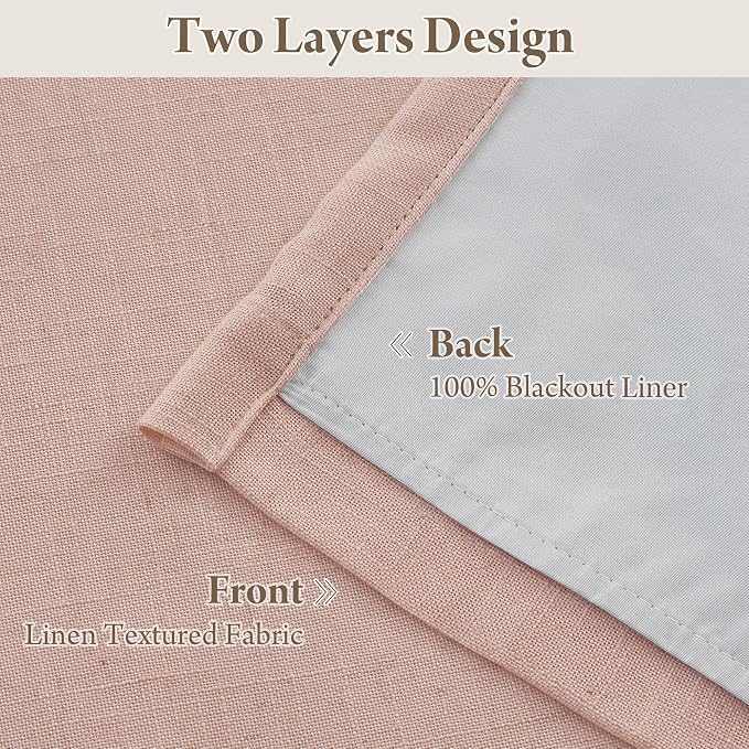 RYB HOME Pink Blackout Pinch Pleated Linen Curtains, 100% Blackout Thermal Insulated Textured Neutral Curtains for Girls Baby Kids Room, 40" W x L84 L, 2 Panels Set