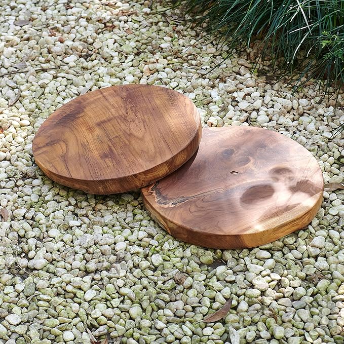 Natural Round Teak Wood Slice Slab 15.6"x15.6"x1.98" Live Edge Hand Crafted Varied Shapes Solid Wood Slab Handmade Wooden Board Resin End Table Slab Side Table Top Wall Home Décor