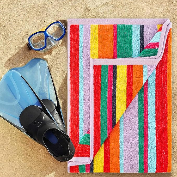 CASA COPENHAGEN Monaco Beach Towels Designed in Denmark Rough and Tough, Quick Dry, for Pool, Bath & Shower 30x60 inches 4 Pieces Cotton Beach Bath Towels Set - Rainbow