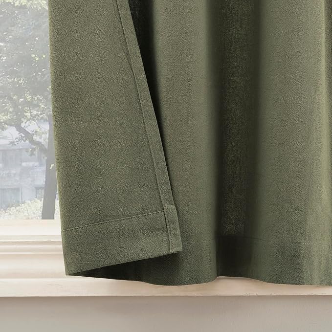 Archaeo Washed 100% Cotton Small Window Twist Tab Cafe Curtains, 52" x 36, Moss Green