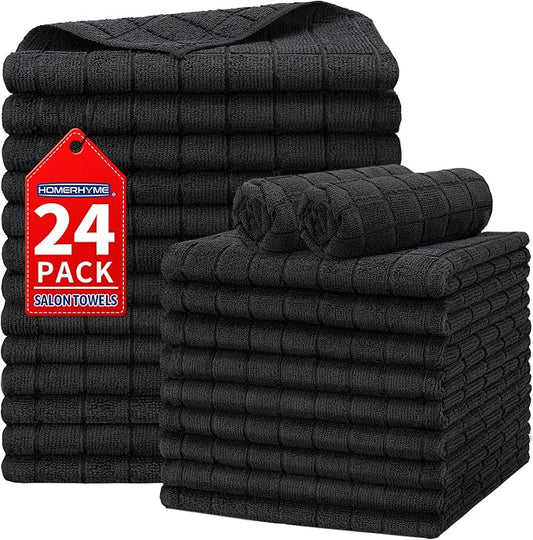 Salon Towels, 24 Pack Black Hand Towels for Bathroom, 16 x 27 Inches Bulk Quick Dry Absorbent Microfiber Hair Towel, Bathroom Towels for Gym Spa Barber Pedicure Makeup & Beauty
