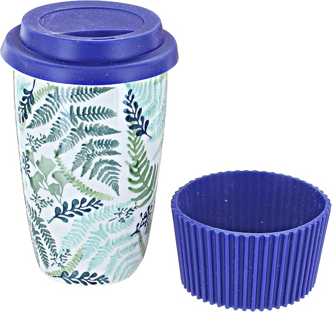 Blue Rose Polish Pottery Woodland Fern Travel Coffee Mug