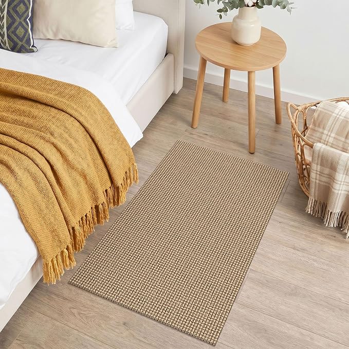 EARTHALL Woven Area Rug 20"x31" Ft Washable Rugs for Entryway Braided Non Slip Door Mat Indoor Outdoor Entrance Small Cotton Woven Carpet for Kitchen Foyer Front Door, Orange/Tan/Brown