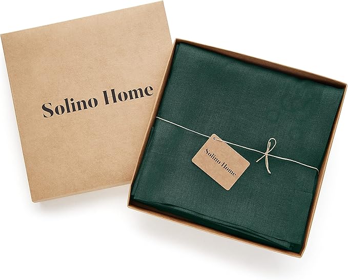 Solino Home European Flax Linen Curtain Rainforest Green, 52 x 84 Inch Light Filtering Rod Pocket Curtain 84 Inch, 100% Pure Linen Window Treatment for Living Room, Bedroom - 1 Panel