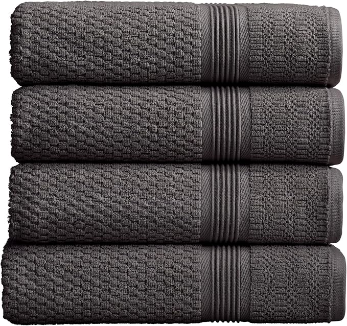 Market & Place 100% Cotton Waffle Weave Bath Towels Set of 4 – Soft, Quick-Dry, Lightweight, Textured Bathroom Towels – Charcoal | Zoey Collection