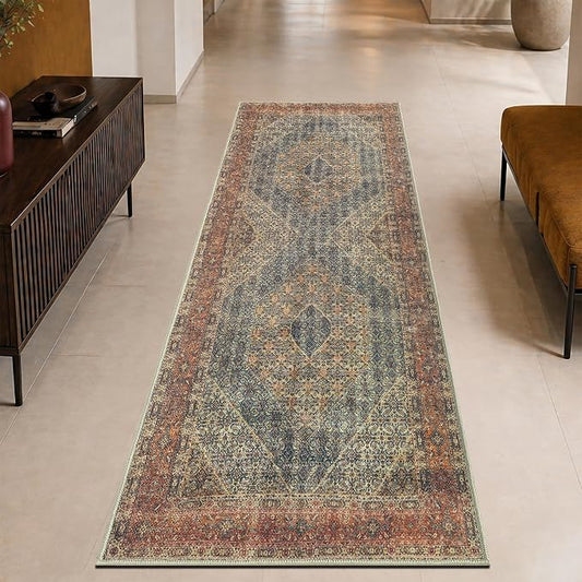 Keen Home Design 30"x84" Rug - Machine Washable Runner Rug with Non-Slip Backing, Ideal for Hallway, Entryway, Kitchen, Laundry Room - Vintage, Easy Clean, Durable, Low Pile Rug - (2'6" x 7')