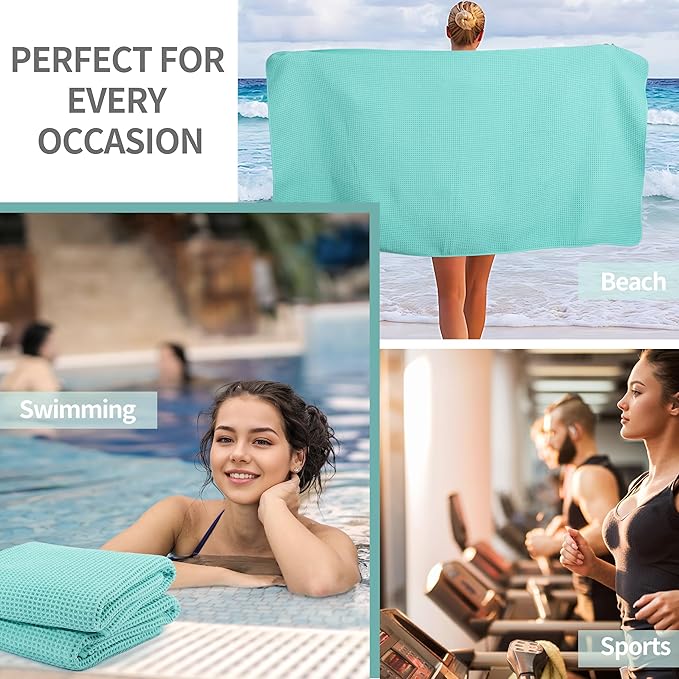 MICROFI Microfiber Waffle Bath Towels, 4 Pieces, Soft, Absorbent, Fast Drying, Lint Free 430 GSM (Turquoise)