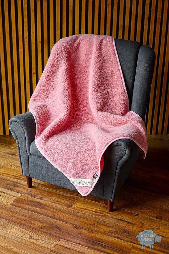 Merino Wool Blanket Throw Bed Natural Bed Blanket (79"x79" - 200x200cm, Pink)