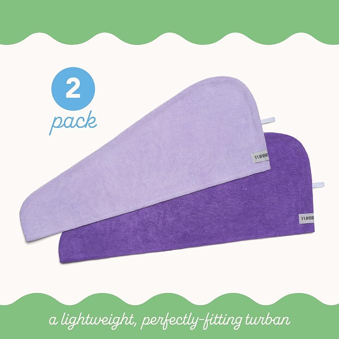 Turbie Twist 2-Pack Microfiber Hair Towel for Beauty, Travel, Gifting - Hair Wrap Turban for Straight, Wavy & Curly Hair - Premium Personal Care - Dark Purple & Light Purple