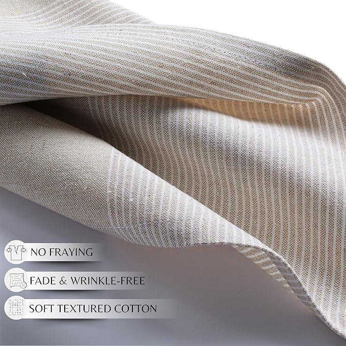 Ramanta Home Cloth Napkins Set of 4 18x18 Inches - Spring Basket Decor Block Striped Dinner Napkins for Easter Farmhouse Wedding, Washable Soft Cotton Durable Table Linen for Everyday Use - Beige