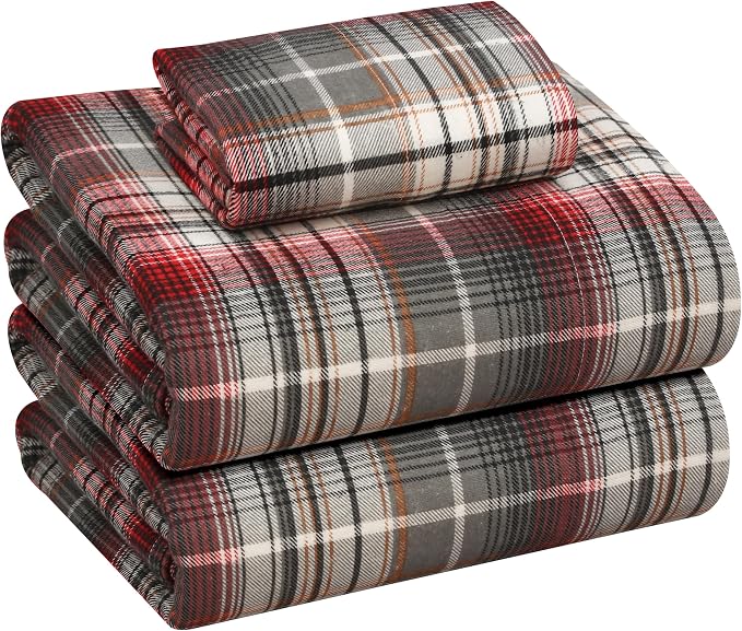 RUVANTI Flannel Sheets Twin XL Size - 100% Cotton Double Brushed Twin XL Sheet Sets, Deep Pockets 16 Inches, All Seasons Breathable & Extra Soft Bed Sheets, Warm & Cozy, 3 Piece, Halloween Check