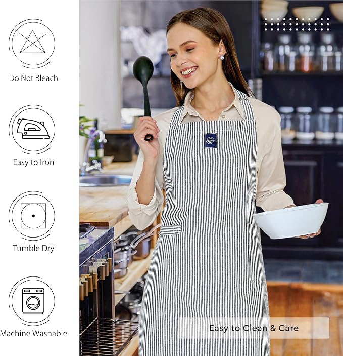 Encasa XO Cotton Kitchen Aprons for Women & Men with Pocket & Towel Loop, Adjustable Neck & Back Strap for Cooking, Baking