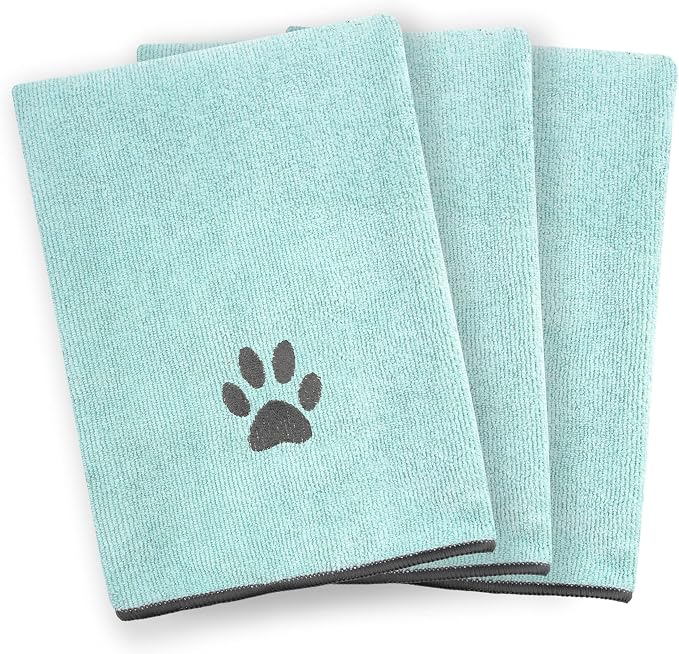 Ritz Premium Embroidered Microfiber Pet Towel (3-Pack), 18" x 28", Highly Absorbent, Fast-Drying, Long-Lasting, Super Soft 80% Polyester and 20% Polyamide Pet Cloth, Spa Blue