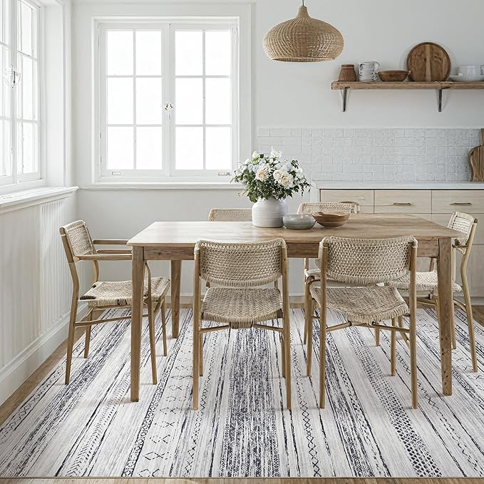 Tortania Area Rug Living Room Rugs - 9x12 Washable Large Soft Neutral Boho Moroccan Bohemian Farmhouse Rug Indoor Floor Carpet for Bedroom Under Dining Table Home Office Decor - Grey