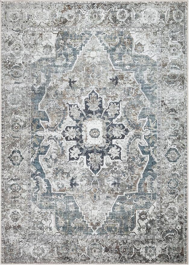 Keen Home Design 6x9 Rug - Machine Washable Area Rug with Non-Slip Backing, Ideal for Living Room, Dining Room, Bedroom - Vintage, Easy Clean, Durable, Low Pile - (6' x 9')