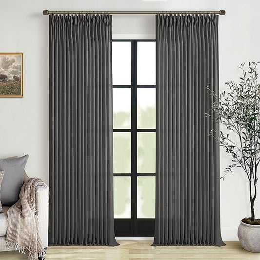 Grey Linen 86 Inches Long Curtains 2 Panels Set Pinch Pleated Charcoal Gray Linen Drapes for Living Room Boys Bedroom Pinch Pleat Light Filtering Modern Farmhouse Window Curtains 86 Inch Length