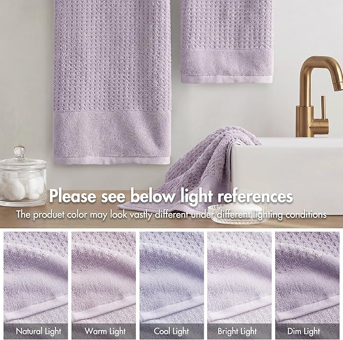 Madison Park Spa Waffle 100% Cotton Luxurious Towel Set, Premium Texture Waffle Weave, Highly Absorbent, Quick Dry, Hotel & Spa Quality Wash Clothes for Bathroom, Assorted Sizes, Lilac 6 Piece