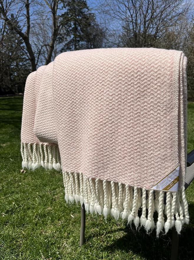 100% Merino Wool Blanket,Zigzag,Organic,Soft,Fine,Twin Bed Size, (Pink-White)