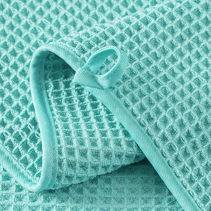 MICROFI Microfiber Waffle Bath Towels, 4 Pieces, Soft, Absorbent, Fast Drying, Lint Free 430 GSM (Turquoise)