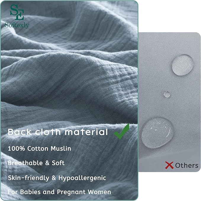 SE SOFTEXLY Muslin Duvet Cover King Size, 100% Washed Cotton Duvet Cover Set, Ultra Soft Comforter Cover Linen Like, 3 Pieces Minimalist Gauze Duvet Cover with 2 Pillowcases, 90"x104", Blue