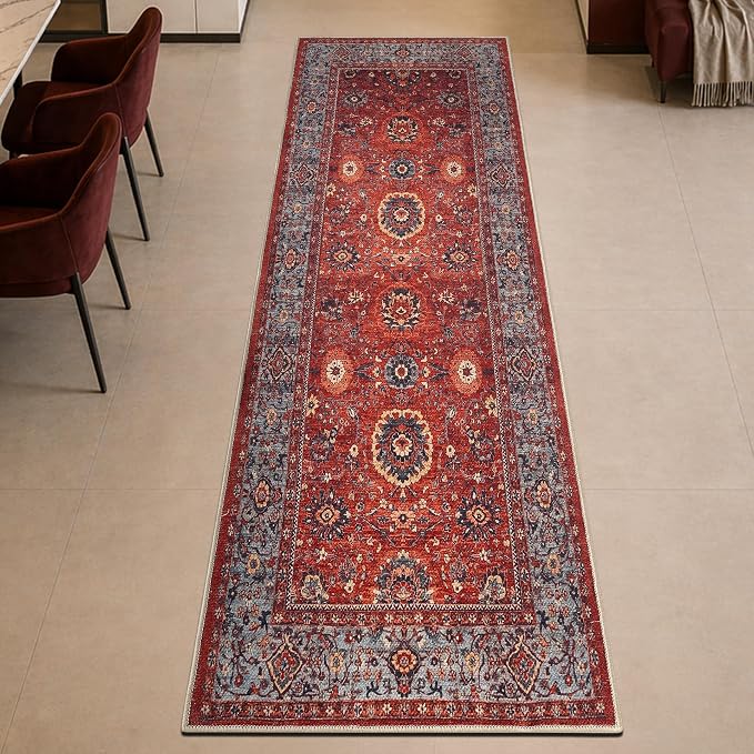 Keen Home Design 30"x120" Rug - Machine Washable Runner with Non-Slip Backing, Ideal for Hallway, Entryway, Kitchen, Laundry Room - Vintage, Easy Clean, Durable, Low Pile Rug - (2'6" x 10')