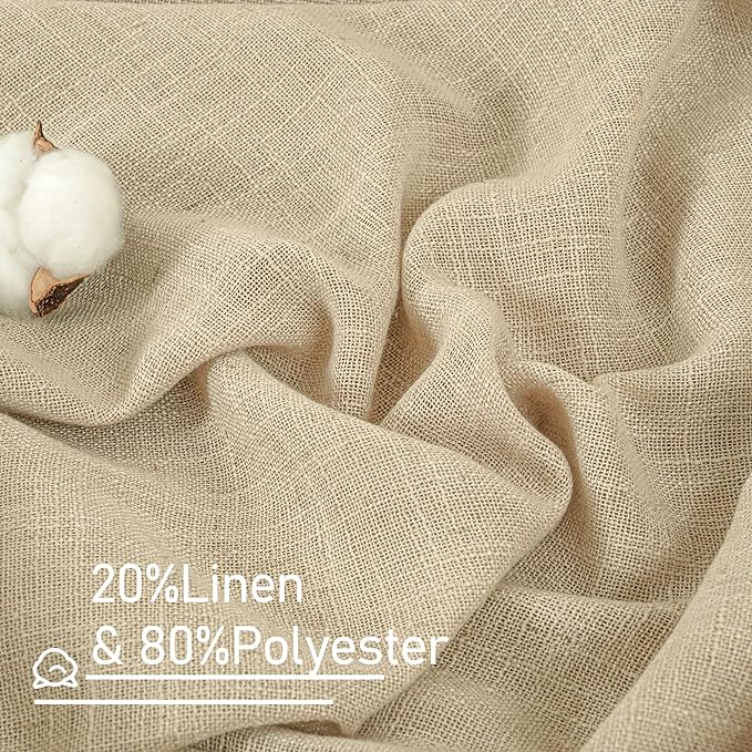 LAMIT Semi Sheer Linen Curtains 60 Inch, Light Filtering Neutral Window Panels Farmhouse Boho Back Tab and Rod Pocket Drapes for Bedroom, Linen, 2 Panels, 52 x 60 Inch