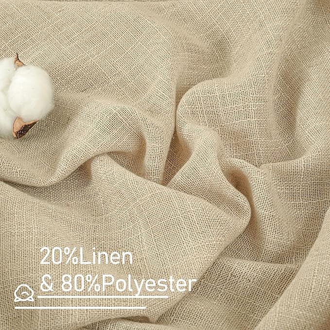 LAMIT Linen Semi Sheer Curtains 48 Inch for Bedroom, Light Filtering Neutral Window Curtains Farmhouse Boho Back Tab and Rod Pocket Panels, Linen, 2 Panels, 52 x 48 Inch