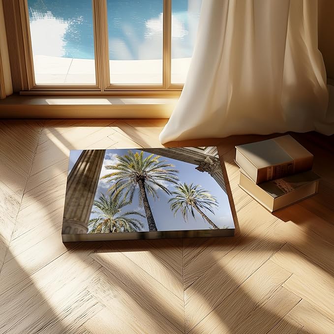 Monem Art Palermo Palm Trees Sicily Print - Tropical European Architecture Poster - Wall Decor for Living Room, Bedroom or Office - 8x10 STRETCHED CANVAS Wall Art by Mareike Bohmer