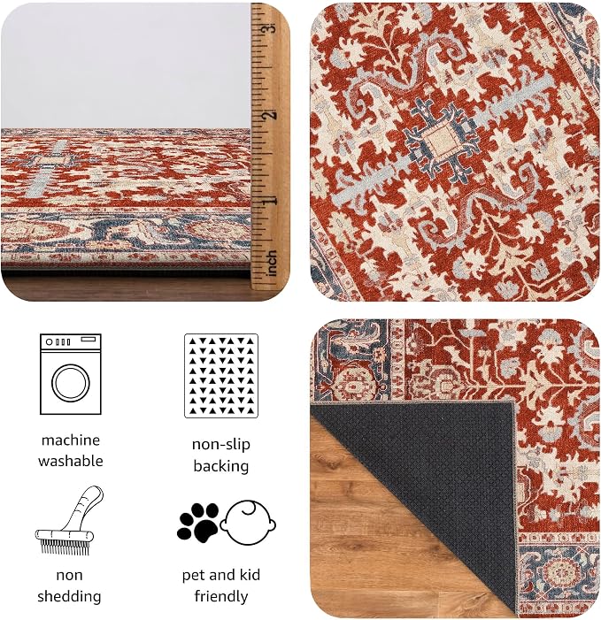 Keen Home Design 3x5 Rug - Machine Washable Entry Rug with Non-Slip Backing, Ideal for Enteryway, Kitchen, Bathroom, Laundry Room - Vintage, Easy Clean, Durable, Low Pile Rug - (3' x 5')