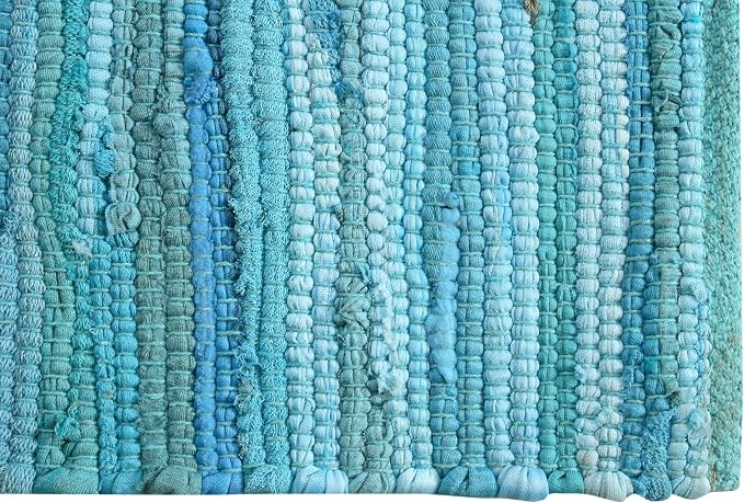 Handmade Cotton Chindi Rug Rectangular Area Rag Washable Recycled Rugs for Home Décor, Living Room and Bedroom (Teal, 2X3 Feet)