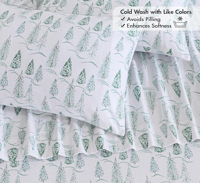 RUVANTI Flannel Sheets Full Size - 100% Cotton Double Brushed Bed Sheets Set, Deep Pockets 16 Inches, All Seasons Breathable & Extra Soft Full Sheets, Warm & Cozy, 4 Piece, Alpine Serenity