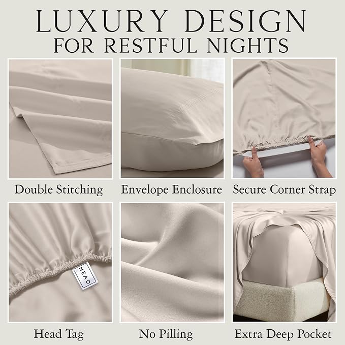 KARISSA MAE Pure Viscose from Bamboo Queen Size Pillowcase Set | 100% FSC Certified | Luxuriously Soft | Cooling | [Dune]