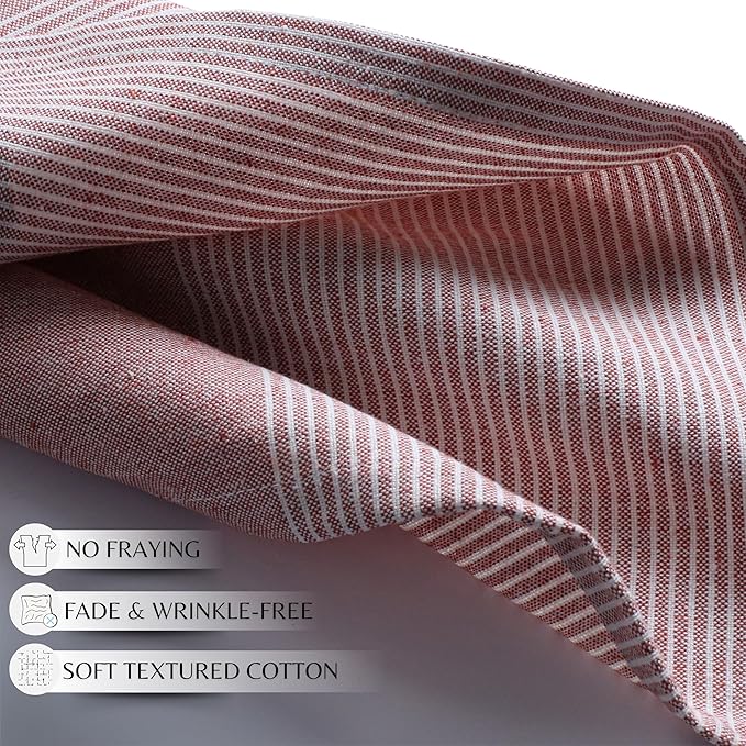 Ramanta Home Cloth Napkins Set of 12 18x18 Inches - Spring Basket Decor Block Striped Dinner Napkins for Easter Farmhouse Wedding, Washable Soft Cotton Durable Table Linen for Everyday Use - Rust