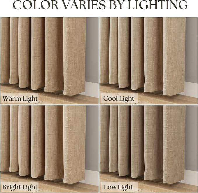 Dark Flax Linen Curtains 84 Inch Length 2 Panels Set for Living Room Grommet Semi Sheer Light Filtering Walnut Camel Drapes Farmhouse Country Burlap Curtains 84 Inches Long for Bedroom Dining Room