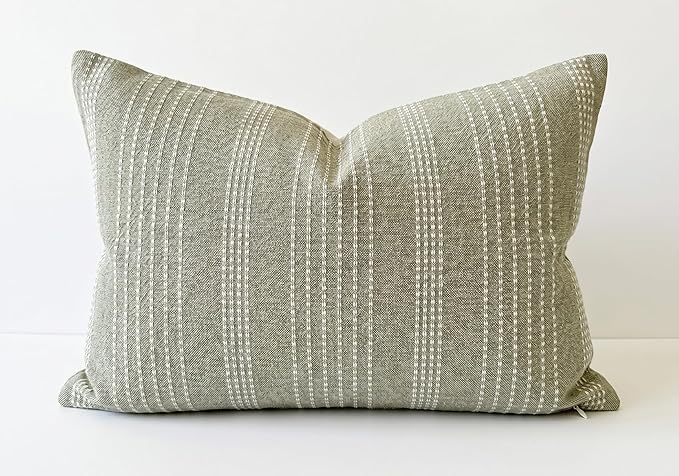 SanVia Cotton Lumbar Pillow Covers 22x14 — Handwoven Jacquard Texture, Fade-Resistant, No Pilling — Hidden Zipper, Decorative Throw Pillow Covers for Couch, Bed — No Insert (Farmhouse, Green)