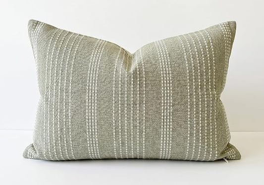 SanVia Cotton Lumbar Pillow Covers 22x14 — Handwoven Jacquard Texture, Fade-Resistant, No Pilling — Hidden Zipper, Decorative Throw Pillow Covers for Couch, Bed — No Insert (Farmhouse, Green)