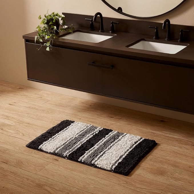 Chenille Cotton Bath Rug 20x32 Inch - Charcoal, Non-Slip Absorbent Quick Dry Floor Mat Ideal for Bathroom, Kitchen, Laundry Room | Grey Washable Accent Soft Shaggy Throw Door Mats for Entryway, Patio