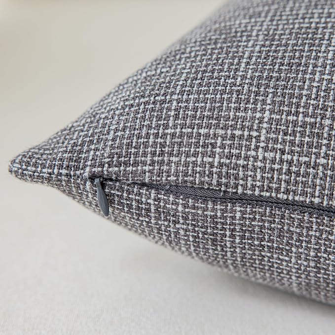 Kevin Textile Star Linen Dark Grey Pillow Covers, Square Farmhouse Pillowcase, 22x22 Inches Decorative Throw Cushion Case for Chair Couch Sofa Bed, 2 Pack