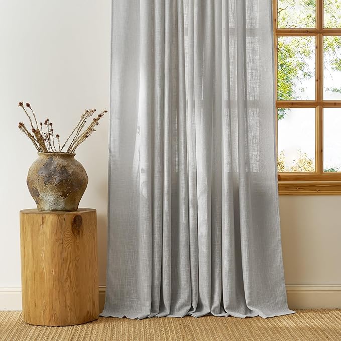 NICETOWN Linen Curtains for Living Room/Bedroom 84 inch Long 2 Panels Set, Seedpearl 55" Wide Thick Farmhouse Faux Linen Blend Privacy Window Drapes Rod Pocket & Back Tab with Light Filtering